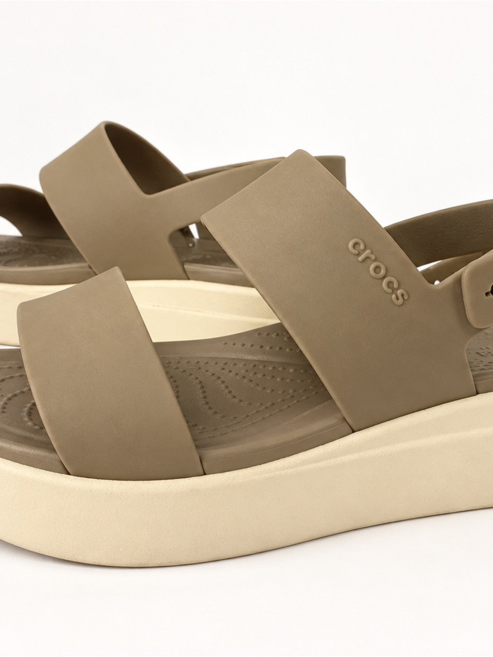 CROCS Women's Two-Band Platform Sandal in Taupe and Cream